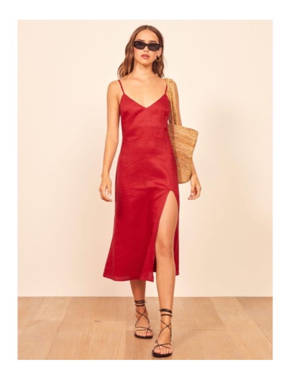 Reformation Brianna cherry 🍒 Red 
Red Midi Linen Dress
